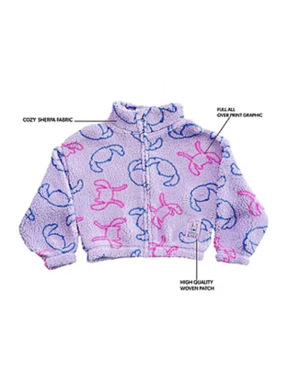 Disney Lilo & Stitch Girls XXS Sherpa Fleece Jacket – Zip-Up Mock Neck Kids, New